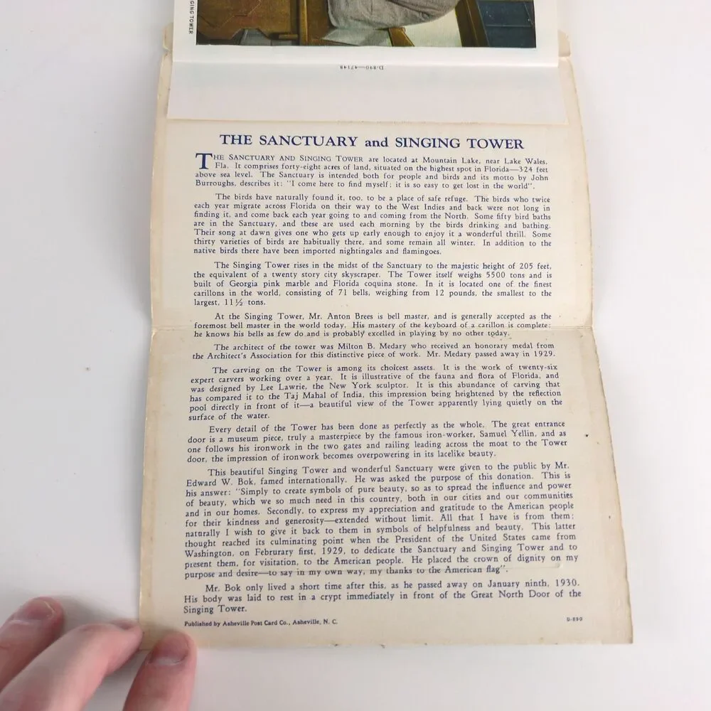The Singing Tower Lake Wales Florida 1930s Fold-Out Linen‎ Postcards FL Bok